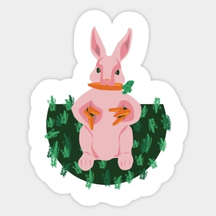 Pink rabbit loves carrots Sticker